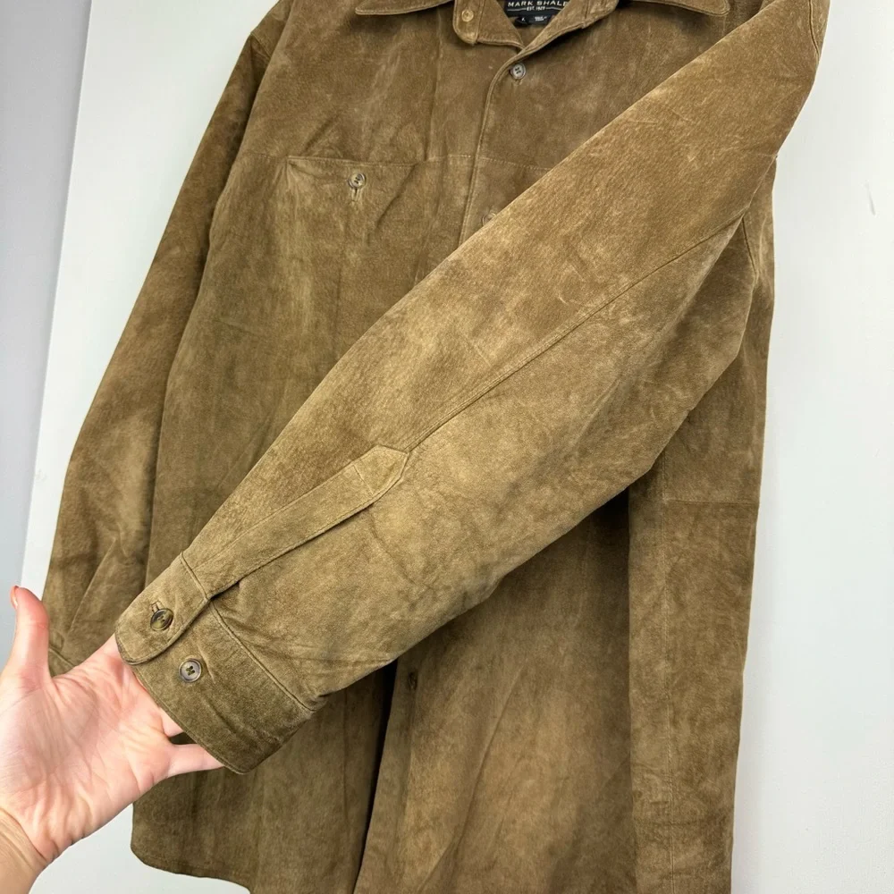 Mark Shale Mens Suede Leather Jacket Coat Sz Large Tan Button Down